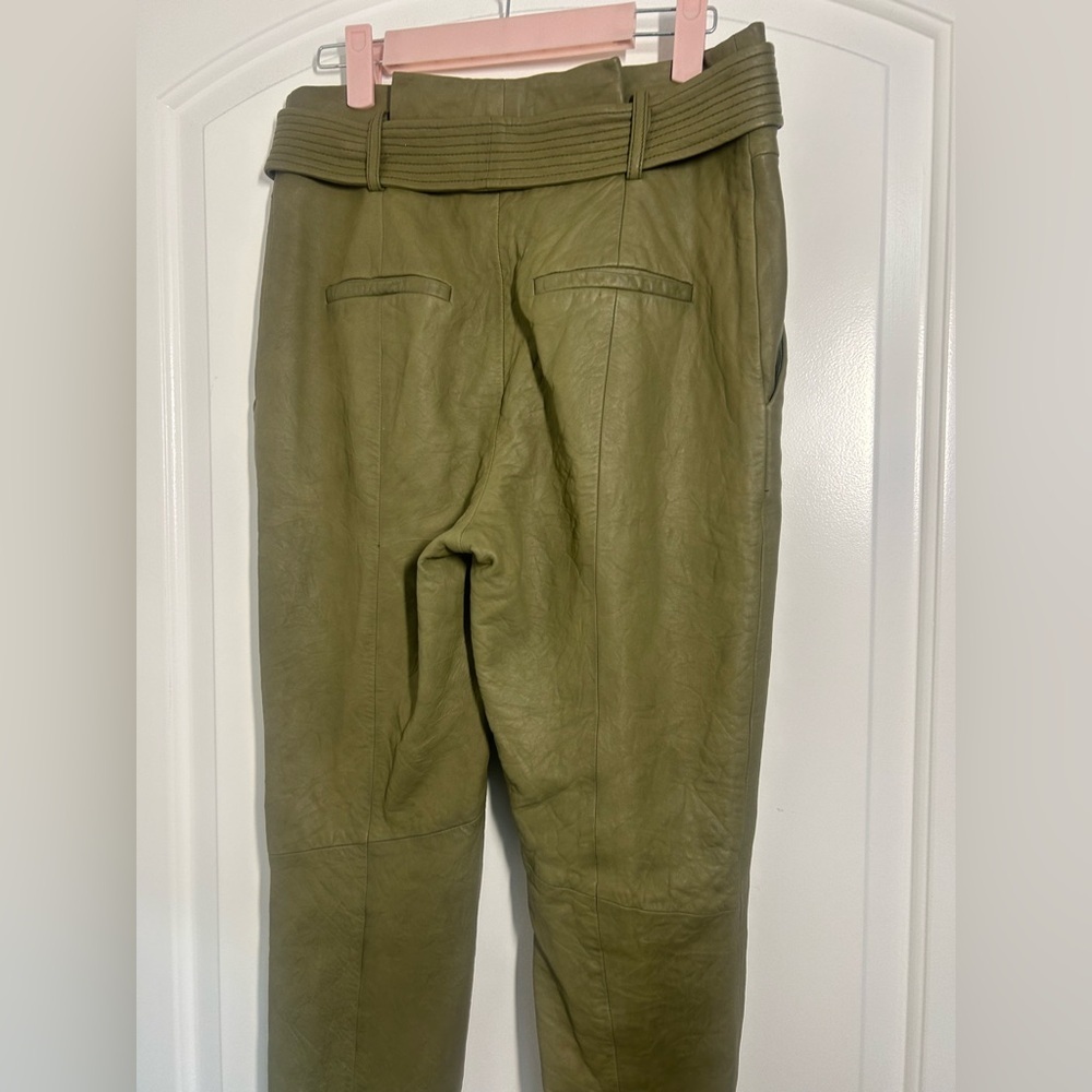 Veronica Beard Sethe Green Moto 100% Lamb Leather Pants size 4 chic 90s feminine - Picture 9 of 14